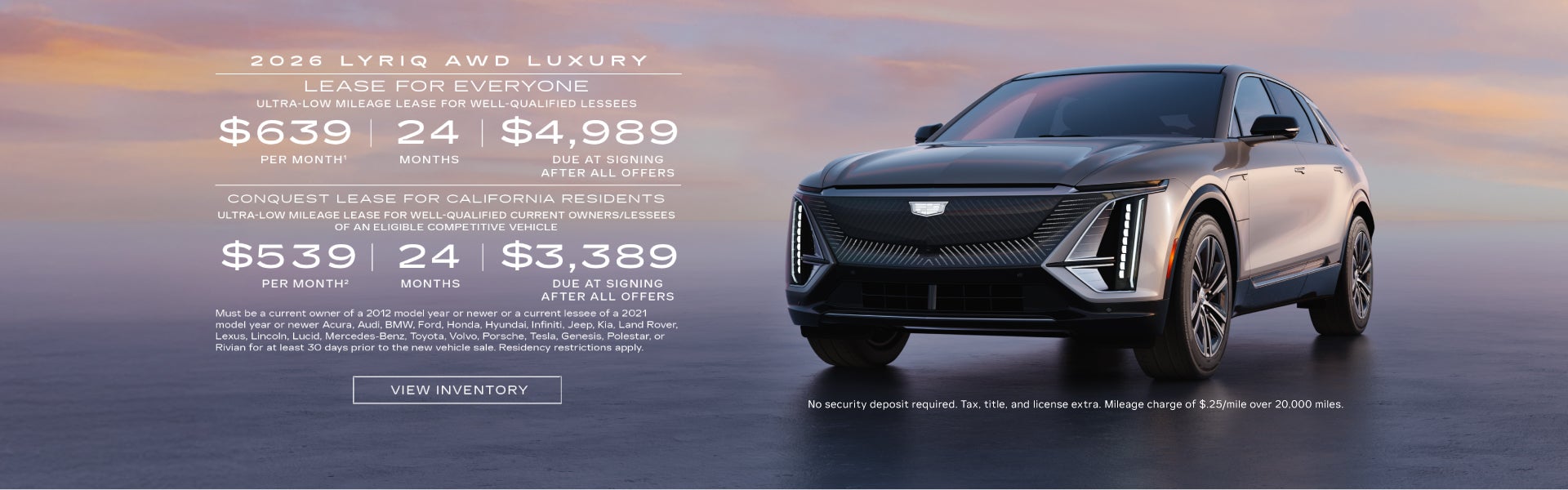2026 LYRIQ AWD LUXURY. Ultra-low milege lease for well-qualified lessees. $639 per month 24 month...